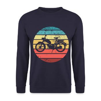 Mofa Moped Roller Motorrad Oldtimer Zweitakter - Unisex Pullover - Navy - Vorne - Alina (178cm) & Michal (187cm)