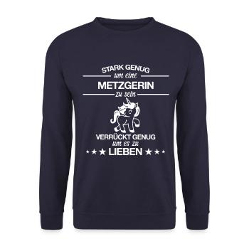 Metzger Fleischerin Metzgerin Metzgerei Spruch - Unisex Pullover - Navy - Vorne - Alina (178cm) & Michal (187cm)