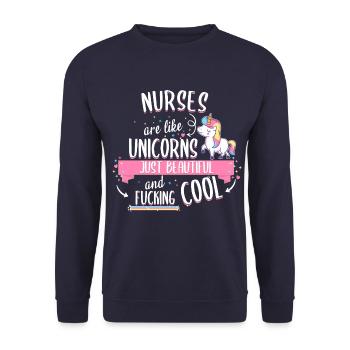 Nurse Nursing Job Work Unicorn Saying Quote - Unisex Sweatshirt - navy - Front - Alina (178cm) & Michal (187cm)