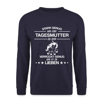 Tagesmutter Tagesmütter Beruf Einhorn Spruch - Unisex Pullover - Navy - Vorne - Alina (178cm) & Michal (187cm)