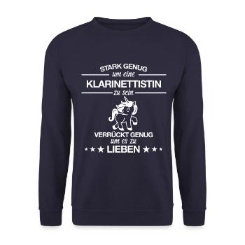 Klarinette Klarinettistin Einhorn Spruch Musik - Unisex Pullover - Navy - Vorne - Alina (178cm) & Michal (187cm)