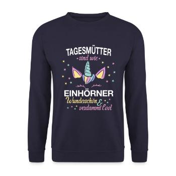 Tagesmutter Tagesmütter Beruf Einhorn Spruch - Unisex Pullover - Navy - Vorne - Alina (178cm) & Michal (187cm)