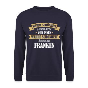 Franken Franke Fränkin Fränkisch Heimat Spruch - Unisex Pullover - Navy - Vorne - Alina (178cm) & Michal (187cm)