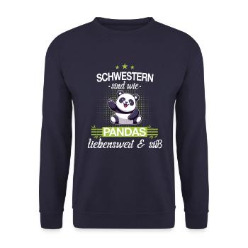 Große Schwester kleine Schwester Panda Spruch - Unisex Pullover - Navy - Vorne - Alina (178cm) & Michal (187cm)