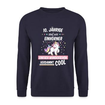 Geburtstag 10 Geburtstag Einhorn Spruch Party - Unisex Pullover - Navy - Vorne - Alina (178cm) & Michal (187cm)