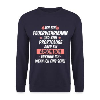 Feuerwehrmann Feuerwehr Spruch Notruf Beruf - Unisex Pullover - Navy - Vorne - Alina (178cm) & Michal (187cm)