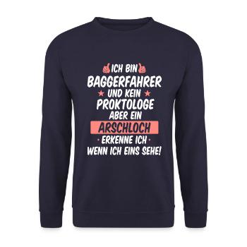 Baggern Baggerfahrer Bauarbeiter Baggern Spruch - Unisex Pullover - Navy - Vorne - Alina (178cm) & Michal (187cm)