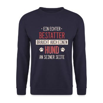 Bestatter Bestatter Totengräber Beruf Spruch - Unisex Pullover - Navy - Vorne - Alina (178cm) & Michal (187cm)