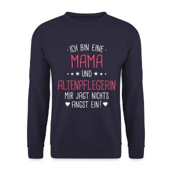 Altenpflegerin Pfleger Beruf Spruch Mama Mutter - Unisex Pullover - Navy - Vorne - Alina (178cm) & Michal (187cm)