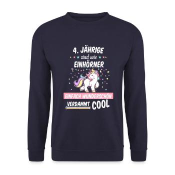 Geburtstag 4 Geburtstag Einhorn Spruch Party - Unisex Pullover - Navy - Vorne - Alina (178cm) & Michal (187cm)
