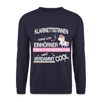 Klarinette Klarinettistin Einhorn Spruch Musik - Unisex Pullover - Navy - Vorne - Alina (178cm) & Michal (187cm)