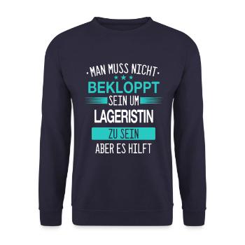 Lageristin Lagerlogistiker Logistiker Beruf Spruch - Unisex Pullover - Navy - Vorne - Alina (178cm) & Michal (187cm)
