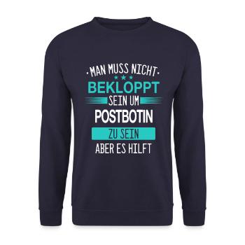 Postbotin Briefträgerin Post Paketdienst Spruch - Unisex Pullover - Navy - Vorne - Alina (178cm) & Michal (187cm)