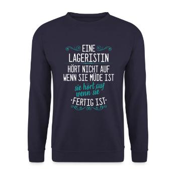 Lageristin Lagerlogistiker Logistiker Beruf Spruch - Unisex Pullover - Navy - Vorne - Alina (178cm) & Michal (187cm)