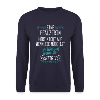 Pfalz Pfälzer Rheinlandpfalz Heimat Spruch - Unisex Pullover - Navy - Vorne - Alina (178cm) & Michal (187cm)