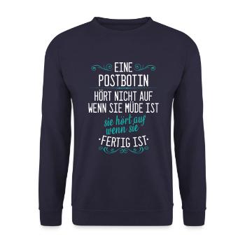 Postbotin Briefträgerin Post Paketdienst Spruch - Unisex Pullover - Navy - Vorne - Alina (178cm) & Michal (187cm)