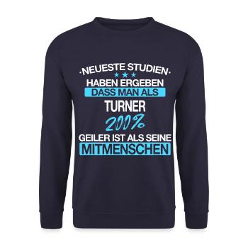Turnen Turner Bodenturnen Geräteturnen Spruch - Unisex Pullover - Navy - Vorne - Alina (178cm) & Michal (187cm)