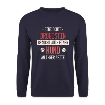 Drogistin Drogerie Kosmetik Beruf Spruch - Unisex Pullover - Navy - Vorne - Alina (178cm) & Michal (187cm)