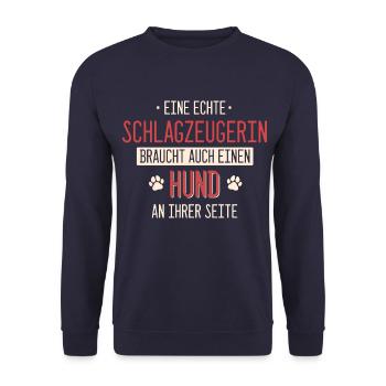 Schlagzeug Schlagzeuger Drummer Instrument Spruch - Unisex Pullover - Navy - Vorne - Alina (178cm) & Michal (187cm)