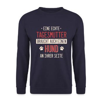 Tagesmutter Tagesmütter Erzieherin Beruf Spruch - Unisex Pullover - Navy - Vorne - Alina (178cm) & Michal (187cm)