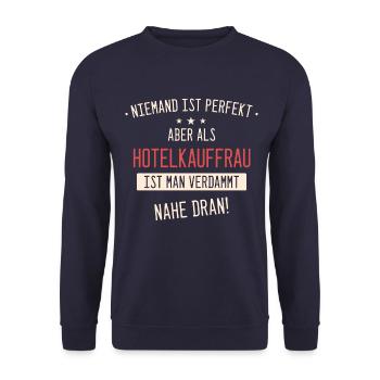 Hotelkauffrau Kauffrau Hotel Beruf Spruch - Unisex Pullover - Navy - Vorne - Alina (178cm) & Michal (187cm)