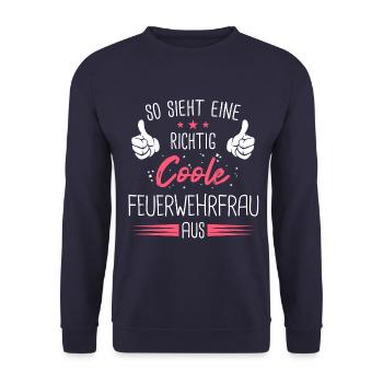 Feuerwehrfrau Feuerwehr Notruf 112 Beruf Spruch - Unisex Pullover - Navy - Vorne - Alina (178cm) & Michal (187cm)