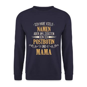Postbotin Briefträgerin Post Paketdienst Spruch - Unisex Pullover - Navy - Vorne - Alina (178cm) & Michal (187cm)
