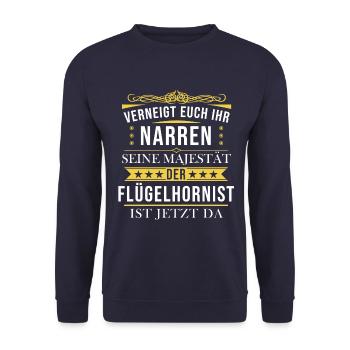 Flügelhornist Flügelhorn Horn Instrument Spruch - Unisex Pullover - Navy - Vorne - Alina (178cm) & Michal (187cm)
