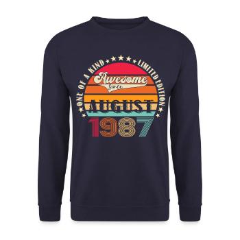 Awesome since August 1987 35th Birthday Gift - Unisex Sweatshirt - navy - Front - Alina (178cm) & Michal (187cm)