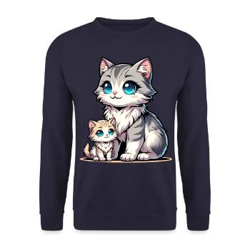 Süße Katzen Mama und Baby Illustration für - Unisex Pullover - Navy - Vorne - Alina (178cm) & Michal (187cm)