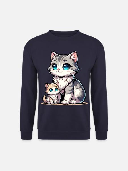 Süße Katzen Mama und Baby Illustration für - Unisex Pullover - Navy