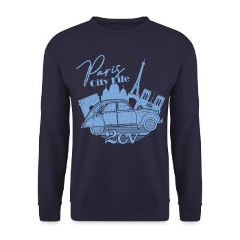 Citroën 2CV Paris City Life Lifestyle - Unisex Sweatshirt - navy - Front - Alina (178cm) & Michal (187cm)