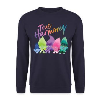 Trolls True Harmony Viele Bunte Trolls - Unisex Pullover - Navy - Vorne - Alina (178cm) & Michal (187cm)