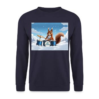 Eichhörnchen spielt Schlagzeug - Unisex Pullover - Navy - Vorne - Alina (178cm) & Michal (187cm)