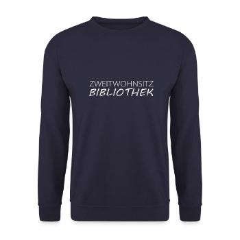 Zweitwohnsitz Bibliothek - Unisex Pullover - Navy - Vorne - Alina (178cm) & Michal (187cm)