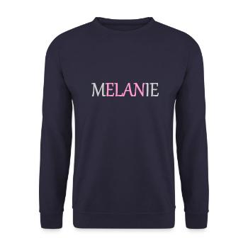 Melanie - Elan - Namenstag Vers.1 - Unisex Pullover - Navy - Vorne - Alina (178cm) & Michal (187cm)