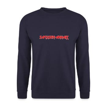 Modisches Heimat SACHSEN-ANHALT Metal-Design - Unisex Pullover - Navy - Vorne - Alina (178cm) & Michal (187cm)