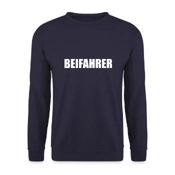 Beifahrer sind die besten - Unisex Pullover - Navy - Vorne - Alina (178cm) & Michal (187cm)