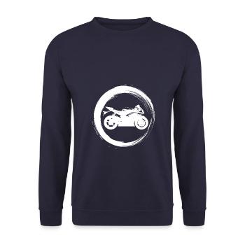 Sporty Hobby Leidenschaft Motorrad - Unisex Pullover - Navy - Vorne - Alina (178cm) & Michal (187cm)