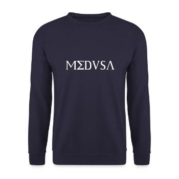 Medusa aus griechischer Mythologie weißes Design - Unisex Pullover - Navy - Vorne - Alina (178cm) & Michal (187cm)