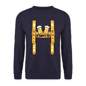 Lederhose Hosenträger Bayern Bier Löwen 3c - Unisex Pullover - Navy - Vorne - Alina (178cm) & Michal (187cm)