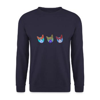 katzen gesichter,3 katzen,warhol, katzenkopf,katze - Unisex Pullover - Navy - Vorne - Alina (178cm) & Michal (187cm)