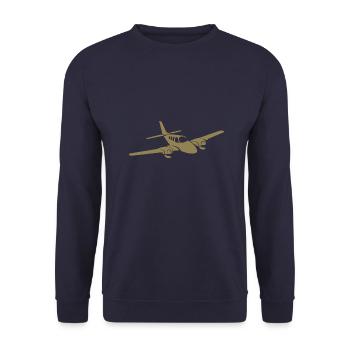 Minimalist propeller plane silhouette - Unisex Sweatshirt - navy - Front - Alina (178cm) & Michal (187cm)