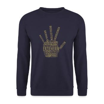 Erzieherin Shirt Wundervolle Worte - Unisex Pullover - Navy - Vorne - Alina (178cm) & Michal (187cm)