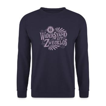 65. Geburtstag Widerstand ist zwecklos - Unisex Pullover - Navy - Vorne - Alina (178cm) & Michal (187cm)