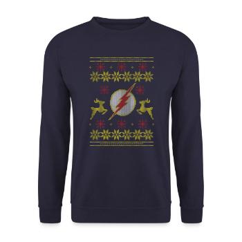 Justice League The Flash Logo Ugly Christmas - Unisex Pullover - Navy - Vorne - Alina (178cm) & Michal (187cm)