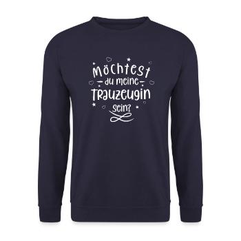 Möchtest du meine Trauzeugin sein? (weiß) - Unisex Pullover - Navy - Vorne - Alina (178cm) & Michal (187cm)
