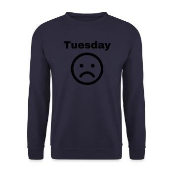 Tuesday D: Witziger Spruch - Unisex Pullover - Navy - Vorne - Alina (178cm) & Michal (187cm)