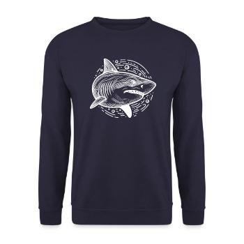 Haifisch Zeichnung Kreis - Unisex Pullover - Navy - Vorne - Alina (178cm) & Michal (187cm)