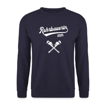 Rohrbauerin 2025 Beruf Rohrbauer Ausbildung Lehre - Unisex Pullover - Navy - Vorne - Alina (178cm) & Michal (187cm)